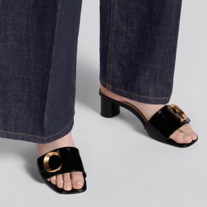 C'est Dior Heeled Slides Women Patent Leather Black