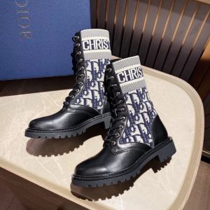 Christian Dior Bag Outlet For Sale Christian Dior D-Major Ankle Boots Women Calfskin and Oblique Fabric Black/Blue