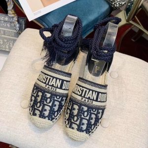 Christian Dior Bag Outlet For Sale Christian Dior Granville Espadrilles with Laces Women Oblique Motif Cotton Blue