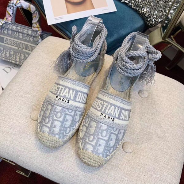 Christian Dior Bag Outlet For Sale Christian Dior Granville Espadrilles with Laces Women Oblique Motif Cotton Grey