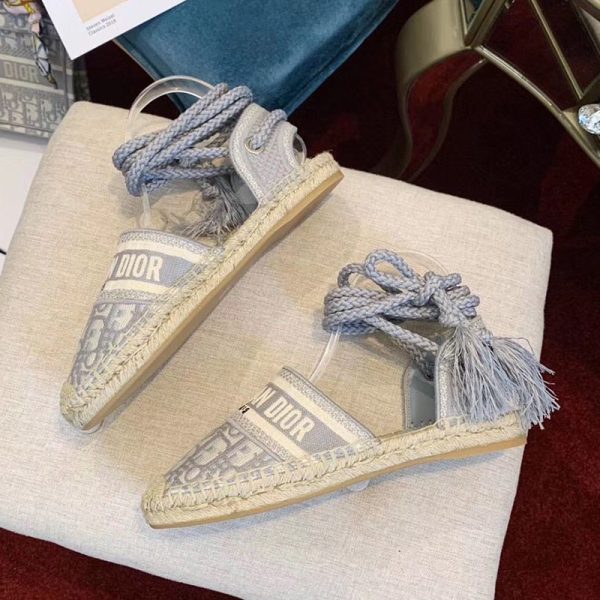 Christian Dior Bag Outlet For Sale Christian Dior Granville Espadrilles with Laces Women Oblique Motif Cotton Grey - Image 2