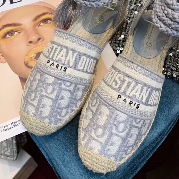 Christian Dior Bag Outlet For Sale Christian Dior Granville Espadrilles with Laces Women Oblique Motif Cotton Grey - Image 3