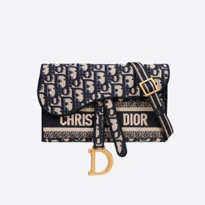 Christian Dior Bag Outlet For Sale Christian Dior Saddle Slim Pouch Oblique Motif Canvas Blue