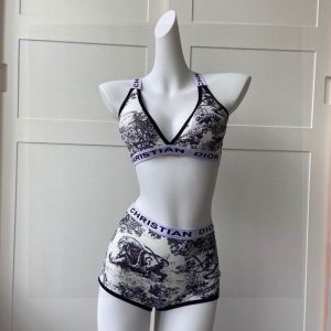 Christian Dior Bag Outlet For Sale Christian Dior Two-Piece Crisscross Swimsuit Women Toile De Jouy Lycra Beige