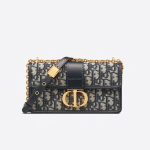 Dior 30 Montaigne East-West Bag With Chain Oblique Motif Canvas Blue