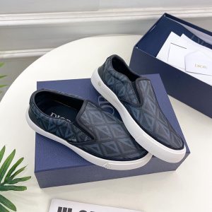 Dior B101 Slip-on Sneakers Unisex CD Diamond Motif Canvas and Smooth Calfskin Black