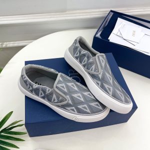 Dior B101 Slip-on Sneakers Unisex CD Diamond Motif Canvas and Smooth Calfskin Grey