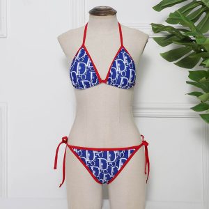Dior Bikini Women Oblique Jacquard Cotton Blue/Red