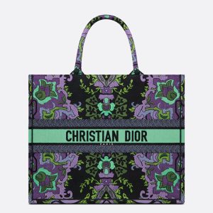 Dior Book Tote Indian Purple Motif Canvas Multicolor