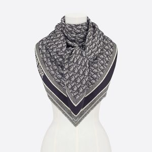 Dior Shawl D-Oblique Wool, Silk and Cashmere Navy Blue
