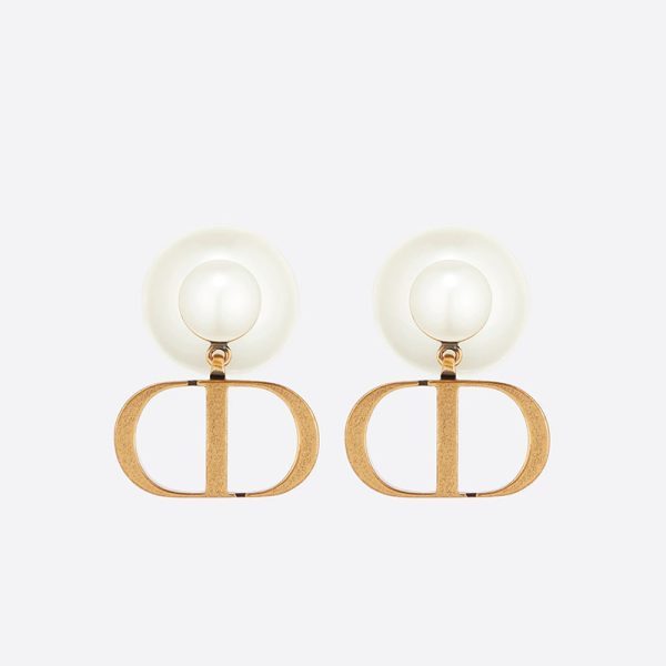 Dior Tribales Earrings Antique CD and White Resin Pearls Gold - Image 2