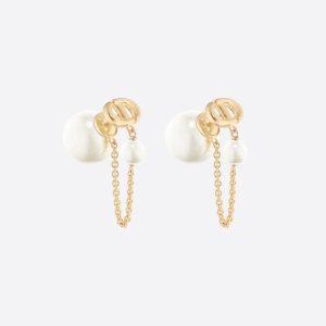 Dior Tribales Earrings Chain Metal And White Resin Pearls Gold