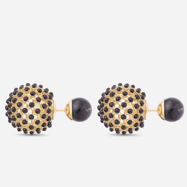 Dior Tribales Earrings Metal and Stone-Effect Pearls Gold/Black - Image 2