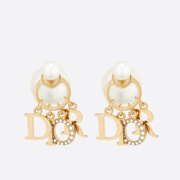 Dior Tribales Earrings Metal, White Resin Pearls and White Crystals Gold - Image 2
