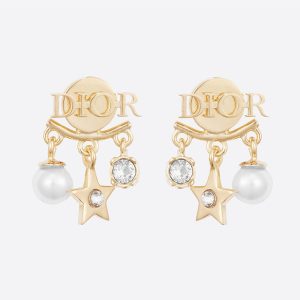 Diorevolution Earrings Metal, White Resin Pearls And White Crystals Gold