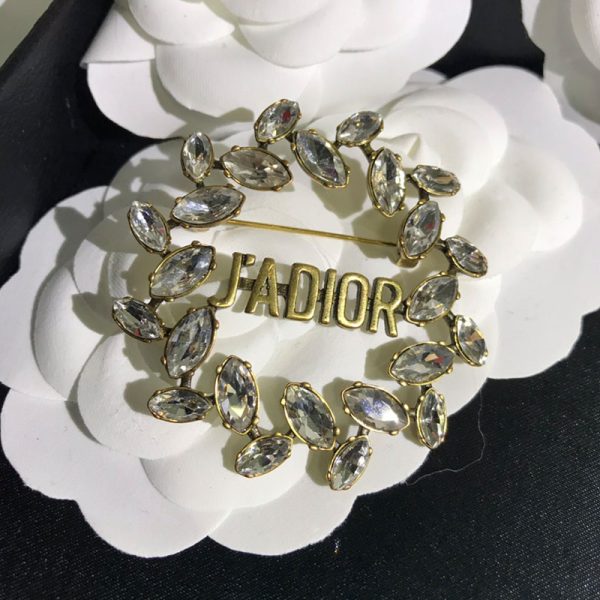 J'Adior Laurel Brooch Gold-Finish Metal and Silver Crystals Gold - Image 2