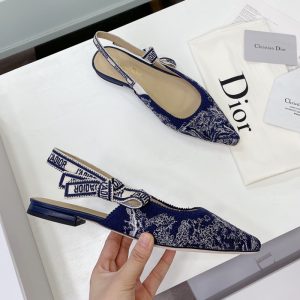 J'Adior Slingback Ballerina Flats Women Toile de Jouy Motif Cotton Blue