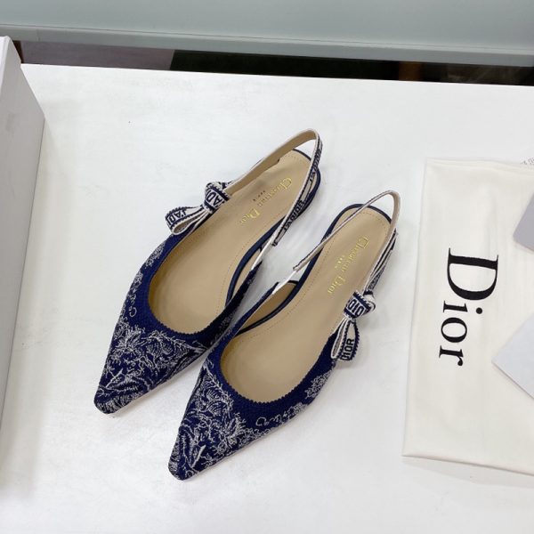 J'Adior Slingback Ballerina Flats Women Toile de Jouy Motif Cotton Blue - Image 2