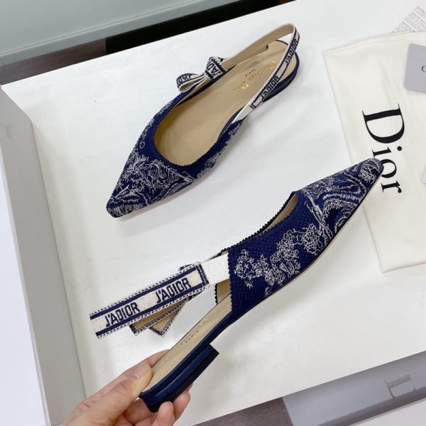 J'Adior Slingback Ballerina Flats Women Toile de Jouy Motif Cotton Blue - Image 3
