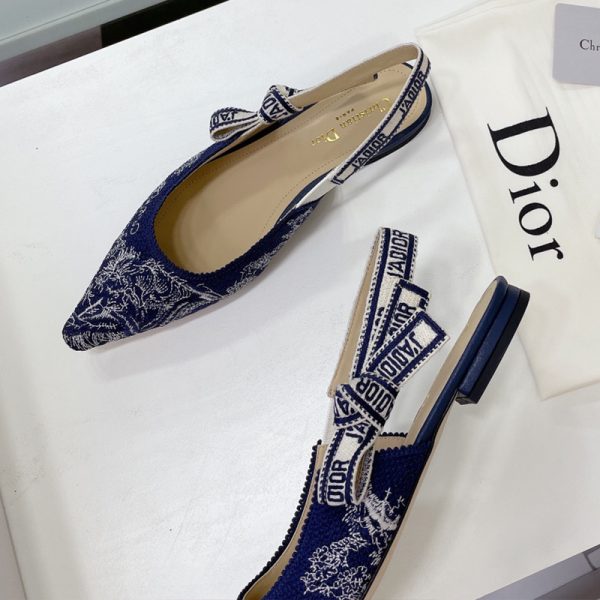 J'Adior Slingback Ballerina Flats Women Toile de Jouy Motif Cotton Blue - Image 4