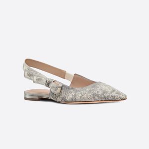 J'Adior Slingback Ballerina Flats Women Toile de Jouy Motif Cotton Grey