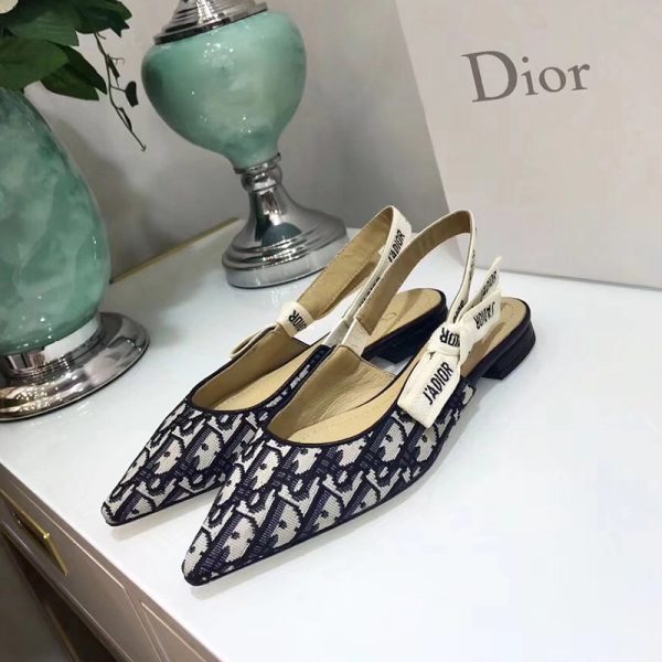 J'Adior Slingback Ballerina Flats Women Oblique Motif Canvas Black
