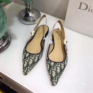 J'Adior Slingback Ballerina Flats Women Oblique Motif Canvas Green