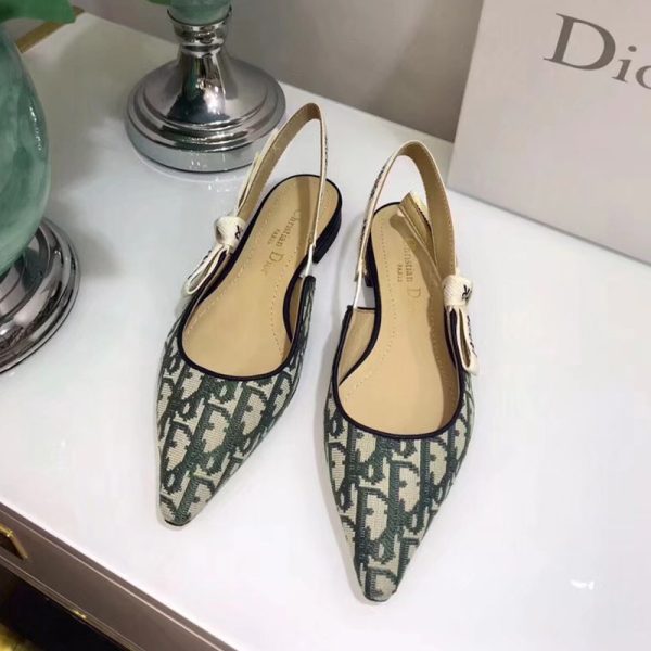 J'Adior Slingback Ballerina Flats Women Oblique Motif Canvas Green