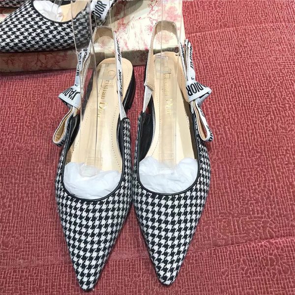 J'Adior Slingback Ballerina Flats Women Houndstooth Motif Wool Black - Image 2