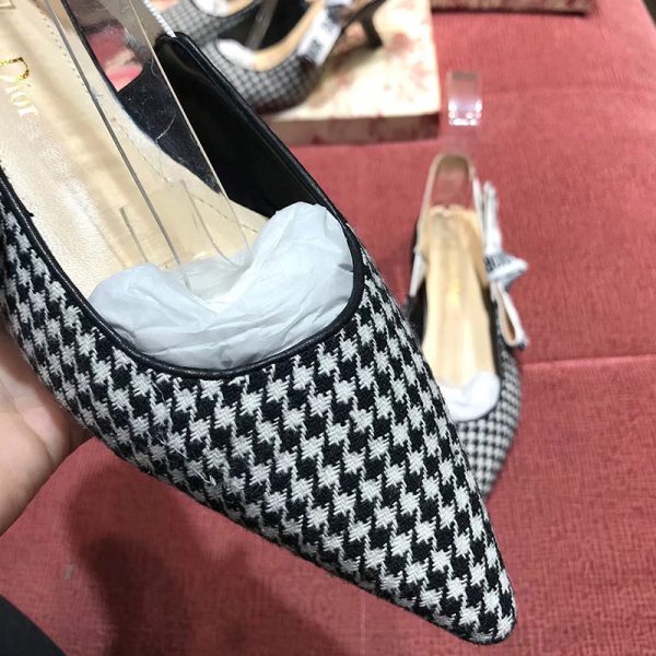 J'Adior Slingback Ballerina Flats Women Houndstooth Motif Wool Black - Image 3