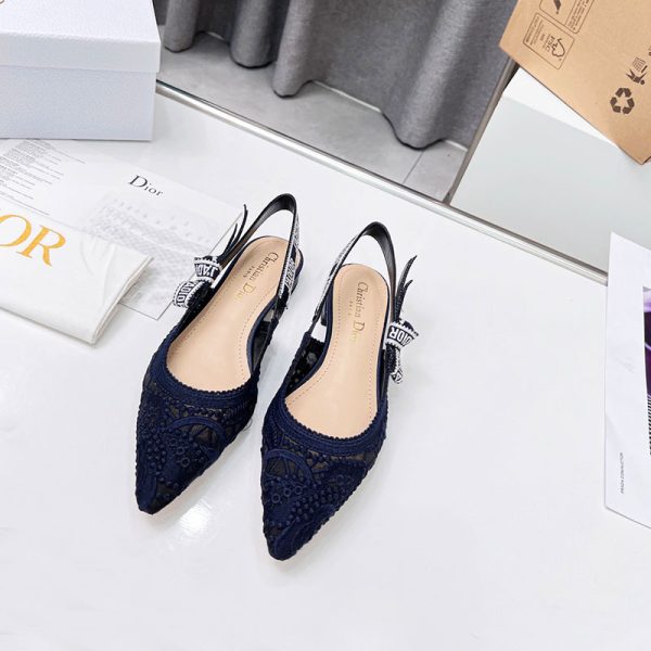J'Adior Slingback Ballerina Flats Women D-Lace Macrame Motif Mesh Blue - Image 2