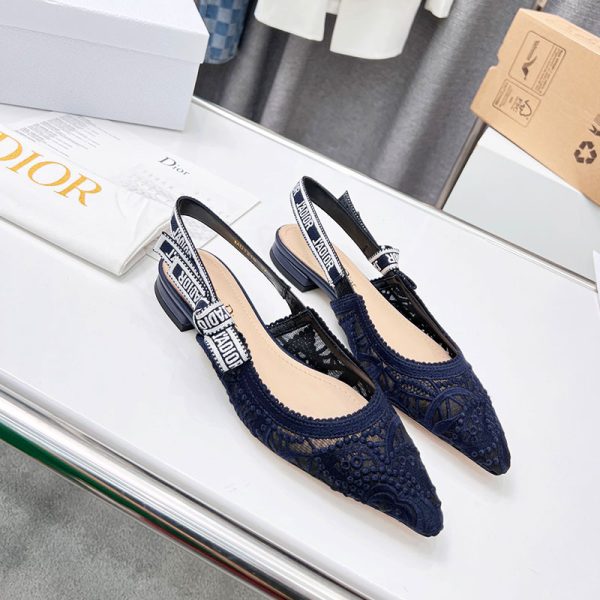 J'Adior Slingback Ballerina Flats Women D-Lace Macrame Motif Mesh Blue - Image 3
