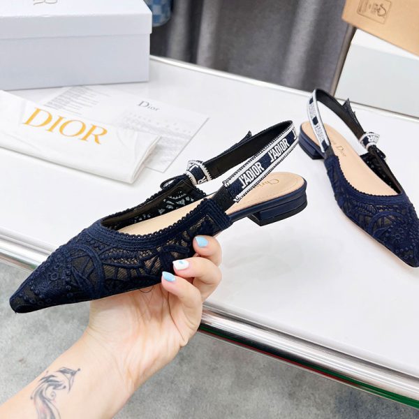 J'Adior Slingback Ballerina Flats Women D-Lace Macrame Motif Mesh Blue - Image 4