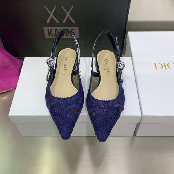 J'Adior Slingback Ballerina Flats Women D-Lace Macrame Motif Mesh Navy Blue - Image 2