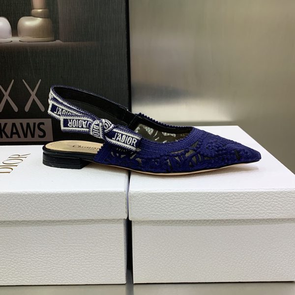 J'Adior Slingback Ballerina Flats Women D-Lace Macrame Motif Mesh Navy Blue - Image 4