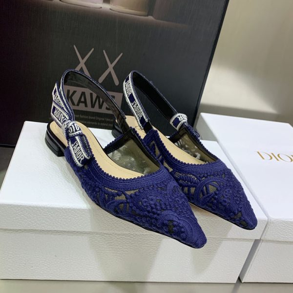 J'Adior Slingback Ballerina Flats Women D-Lace Macrame Motif Mesh Navy Blue - Image 3