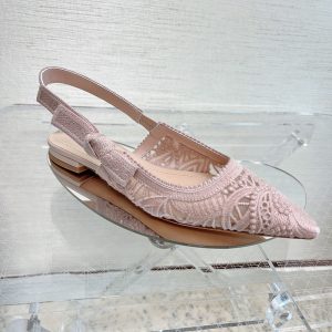 J'Adior Slingback Ballerina Flats Women D-Lace Macrame Motif Mesh Pink