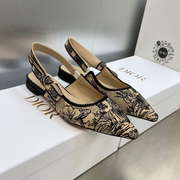 J'Adior Slingback Ballerina Flats Women Toile de Jouy Voyage Motif Cotton Beige