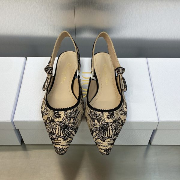 J'Adior Slingback Ballerina Flats Women Toile de Jouy Voyage Motif Cotton Beige - Image 2