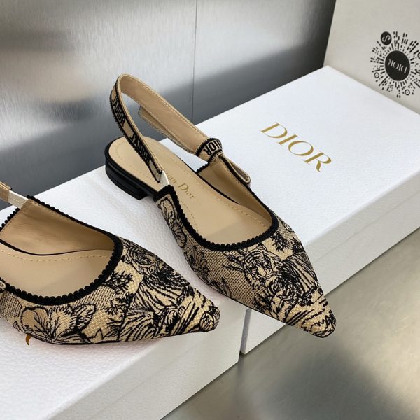J'Adior Slingback Ballerina Flats Women Toile de Jouy Voyage Motif Cotton Beige - Image 3