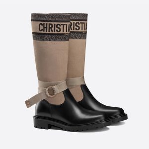 Christian Dior D-Major Boots Women Calfskin and Technical Fabric Beige