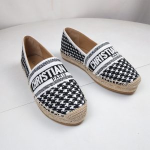 Christian Dior Granville Espadrilles Women Houndstooth Embroidery Canvas Black