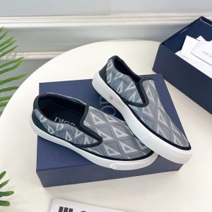 Dior B101 Slip-on Sneakers Unisex CD Diamond Motif Canvas and Smooth Calfskin Grey/Navy Blue
